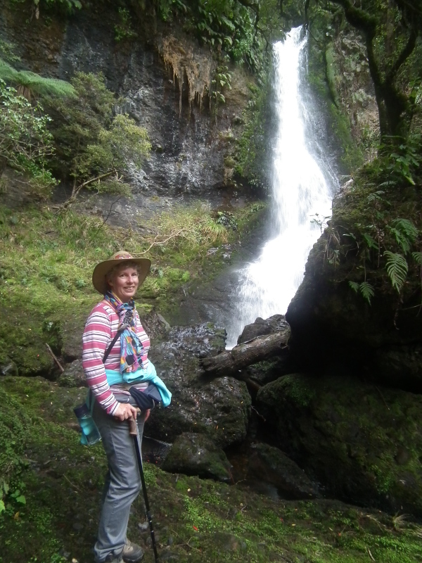 Sue in front of another waterfall