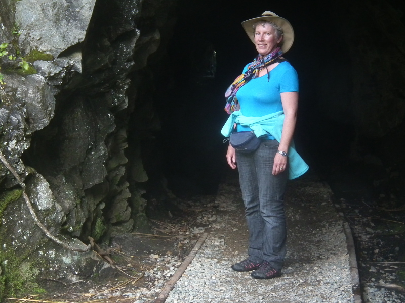 Sue at entrance to railway tunnel